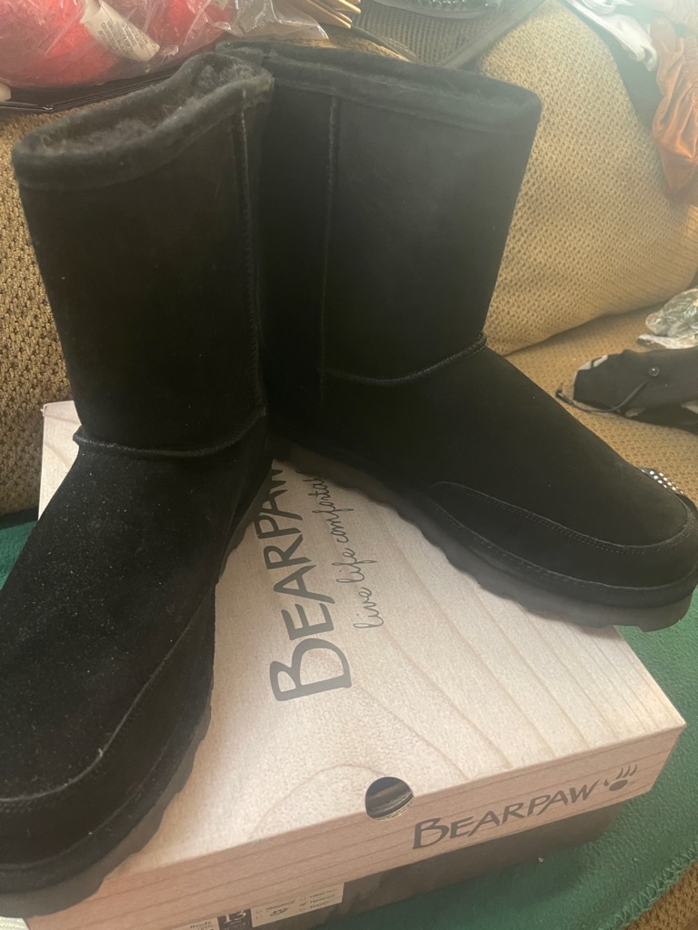 BearPaw Black Suede Mid-Calf Shearling Boots